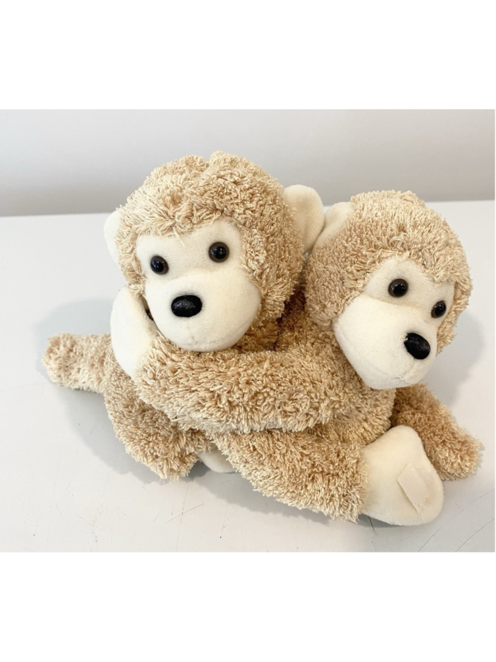 Vintage Russ Berrie Ping & Barnaby Monkey Plush Pair Hook & Loop Hands Bean Bag